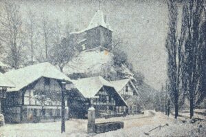 1900: Links Haus Klopfsteinh (Jeang-Liebus), Haus Balmer, Haus Zahrli