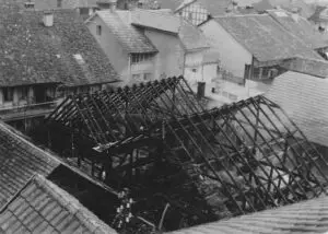 1949: Brand der Hirschen Scheune, machte Platz dem Kino Hirschen